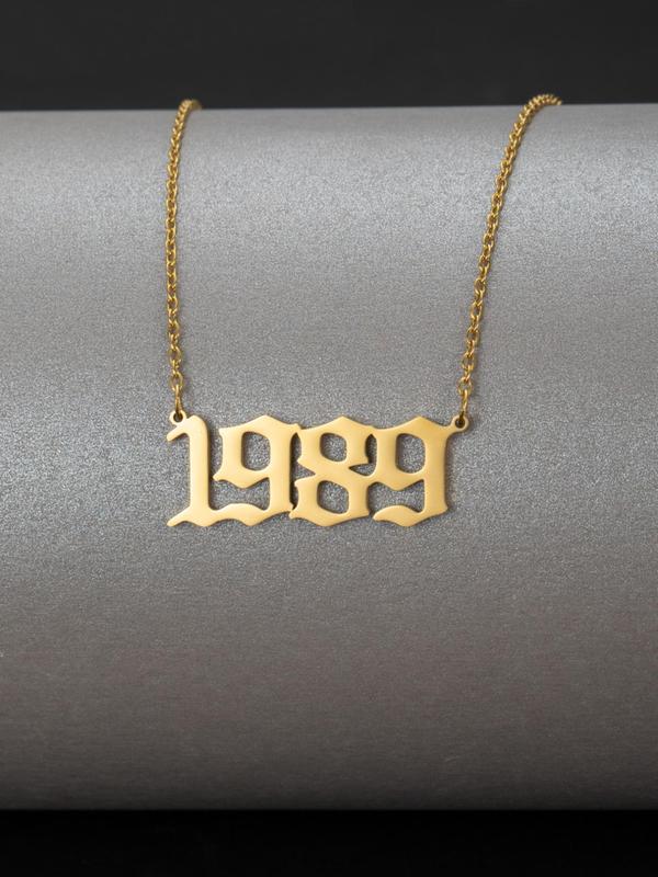 Unisex Street Style Birth Year Number Design Pendant Necklace, Summer 2024 Trendy Stainless Steel Charm Necklace, Charms Necklace, Fashionable Jewelry for Men & Women As Gift for Couples & Friends