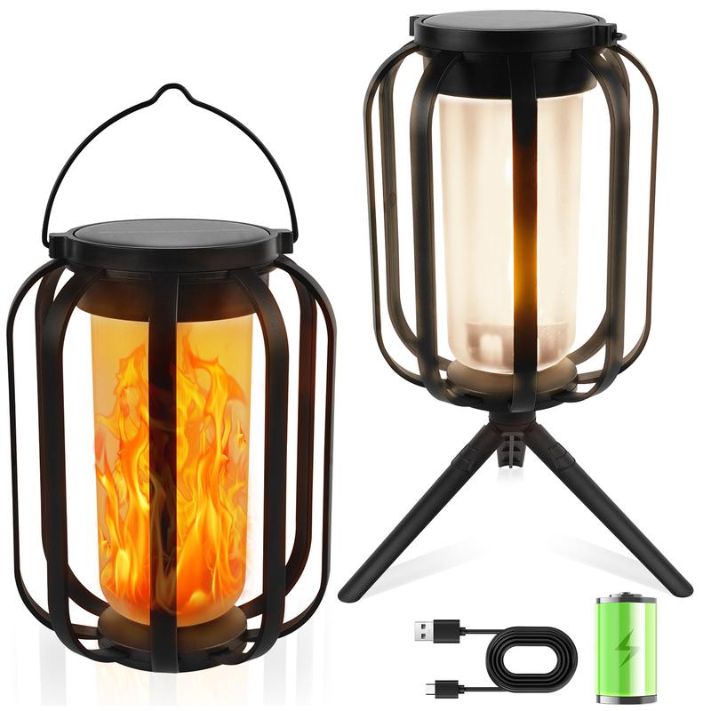 Solar Lanterns Outdoor with Ultra-Real Flame, Flame Lamp Dual Charging (USB/Solar) & 4 Mode - Waterproof Decorative  Hanging/Table Lights for Yard Patio Garden Birthday Gifts for Women