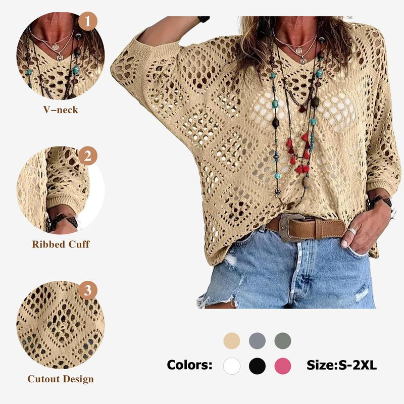 Fisoew Women's Bohemian-Inspired Beige Crochet Top with V-Neck #Springtok #summervibes Casual Chic Womenswear Lightweight costco finds this week tops women's clothes flash sale summer tops