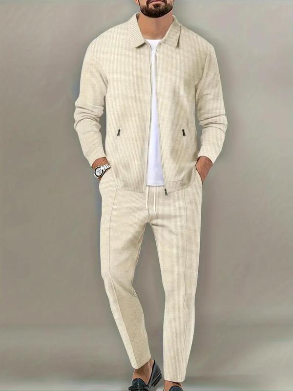 Men's 2-Piece Plain Zip-Up Jacket & Drawstring-Waist Pants Tracksuit Set, Men's Sportswear for Gym, Workout and Running, Activewear Set, Streetwear Tracksuit Set, Sweatsuit Sets, Athletic Activewear Tracksuit, Gym Outfits