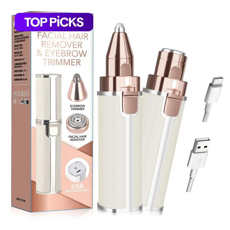 Electric Eyebrow Trimmer Set, 1 Set Portable 2-in-1 Facial Hair Remover with LED Light for Lip and Body Hair Care #GLOBAL PICKS
