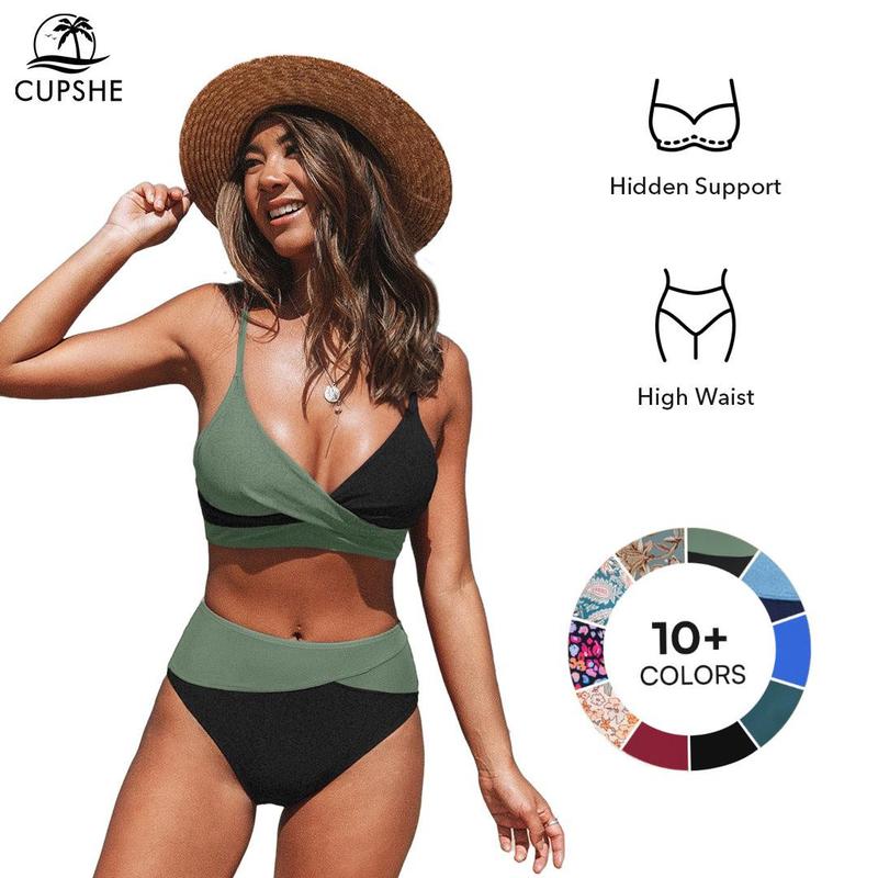 CUPSHE High Waisted Bikini Sets for Women 2026: Tummy Control Two Piece Swimsuit with Twist Front V Neck & Adjustable Straps, Size Inclusive XS XXXL Floral Bathing Suits Summer Beach Holiday Bathing suit #DealsForYouDays