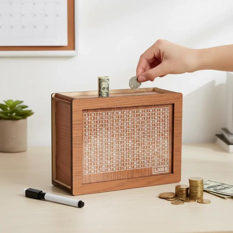 Wooden Money Box with Counter, 1 Count Money-Saving Box with Pen, Money Saving Jar and Piggy Bank for Adults & Kids, Wooden Savings Box Gift for Teen Girls and Friends, Cash Saving Box, Cash Coin Jar