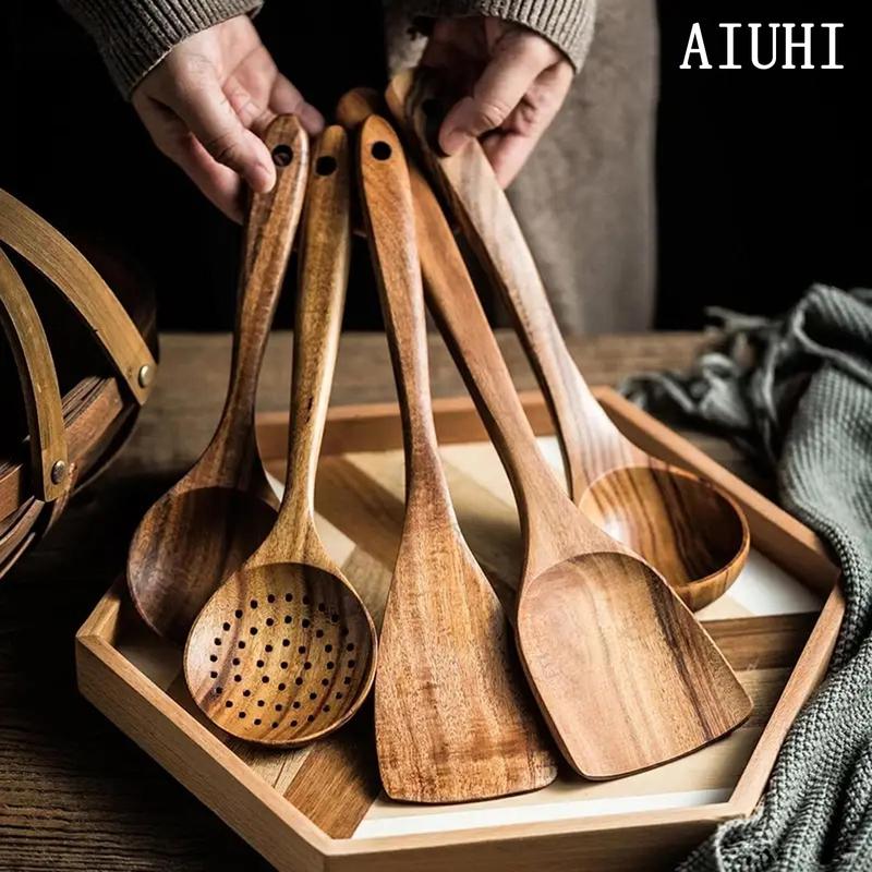 Wooden Utensils Set, 5/7/11pcs Non-stick Cooking Utensils, Kitchenware Utensils, Kitchen Utensils Set for Home Use, Wooden Cooking Tools #GLOBAL PICKS