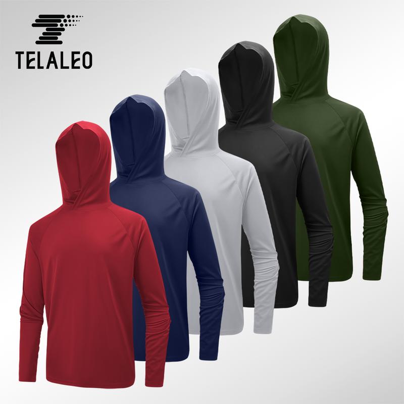 TELALEO 5 value pack Men’s Athletic Hooded Long Sleeves – Quick Dry Running Shirts with Thumb Holes Sports Activewear Set outdoorfun
