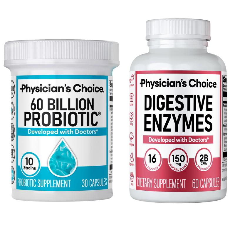Physician's Choice Hack your Tummy Bundle: Bloating, Digestion & Immune Support for Men & Women with Digestive Enzymes & 60 Billion Probiotic