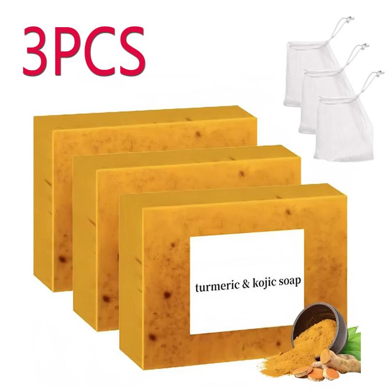 3PCS Turmeric Soap,Deep cleansingSoap,Moisturizing Soap For Face &Body,Body wash & Soap For Women& Men jabon curcuma Body CareComfort Skin Care acid kojic glow bar nurture Moisturizer Cleanser Acne Lemon