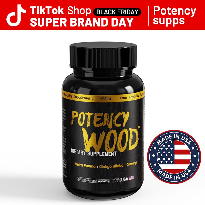 Potency Wood Energy Stamina Supplements - Ginseng Ashwagandha Gingko Tribulus, Adaptogen, Brain, Immune Health, Antioxidants, Anti-imflammation