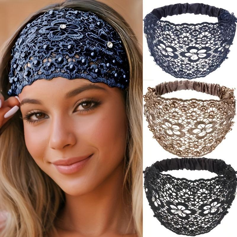 Cubidupi 3pcs Set Boho-chic Crystal & Pearl Embellished Wide Headbands for Women – Luxury Hair Accessories, Ideal for Weddings, Vacations & Daily Styling outdoorfun outdoorfun
