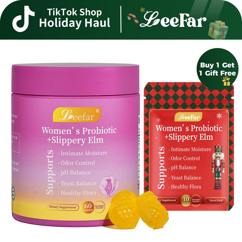 LEEFAR Her Juicy Feminine Probiotics Gummies- All in One Solution with Slippery Elm and Prebiotics&Lactobacillus Probiotic Blend for Women's pH Balance and Dryness - Hawaiian Pineapple Gummies 60 Counts Women's Probiotics