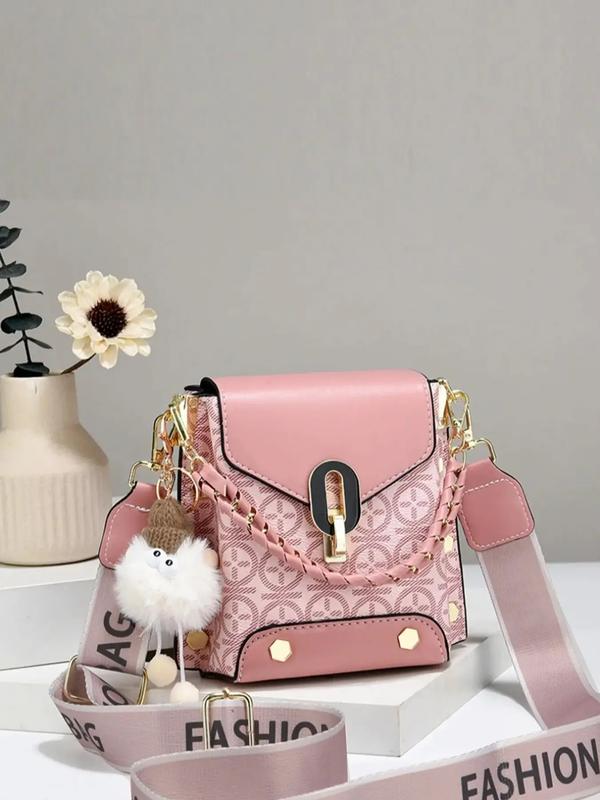 Fashionable Geometric Pattern Pu Leather Stylish Crossbody Bag As Gifts, 2025 New Versatile Shoulder Bags 2025 for Women, Trendy All-match Bag Charm Chain Flap Affordable Luxury Bag, Fashionable Patterned Bag, Crossbody Shoulder Purses