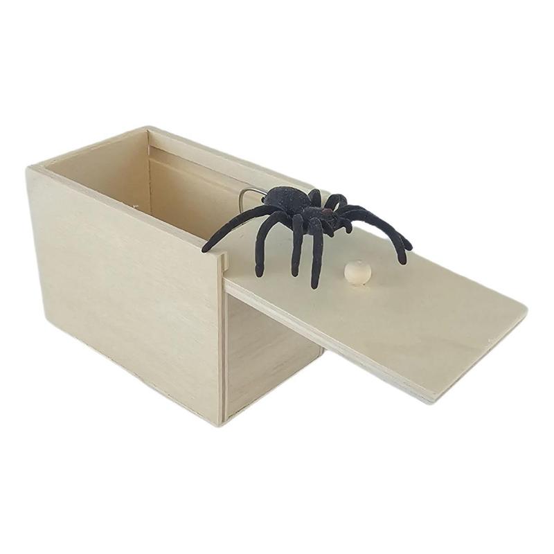 Mini Spider Prank Box, Wooden Prank Gift Set, Birthday & April Fools' Day, Rubber Spider Joke, Reusable & Safe, Unisex Toy