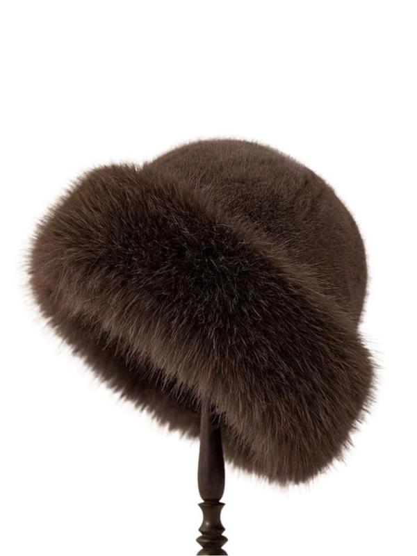 Women's Winter Fox Fur Knitted Hat, Thick Warm Knit Ear Protection Cap, Hand Washable, Perfect Holiday Gift, Elegant Faux Leather Design