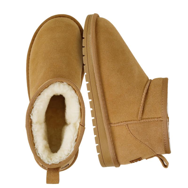 EVELLYHOOTD Winter Warm Flat Padded Ankle Snow Boots Genuine Suede Faux Fur Lining Water Splash-proof Durable TPR Rubber Sole  [SIZE DOWN IF SMALL Feet]