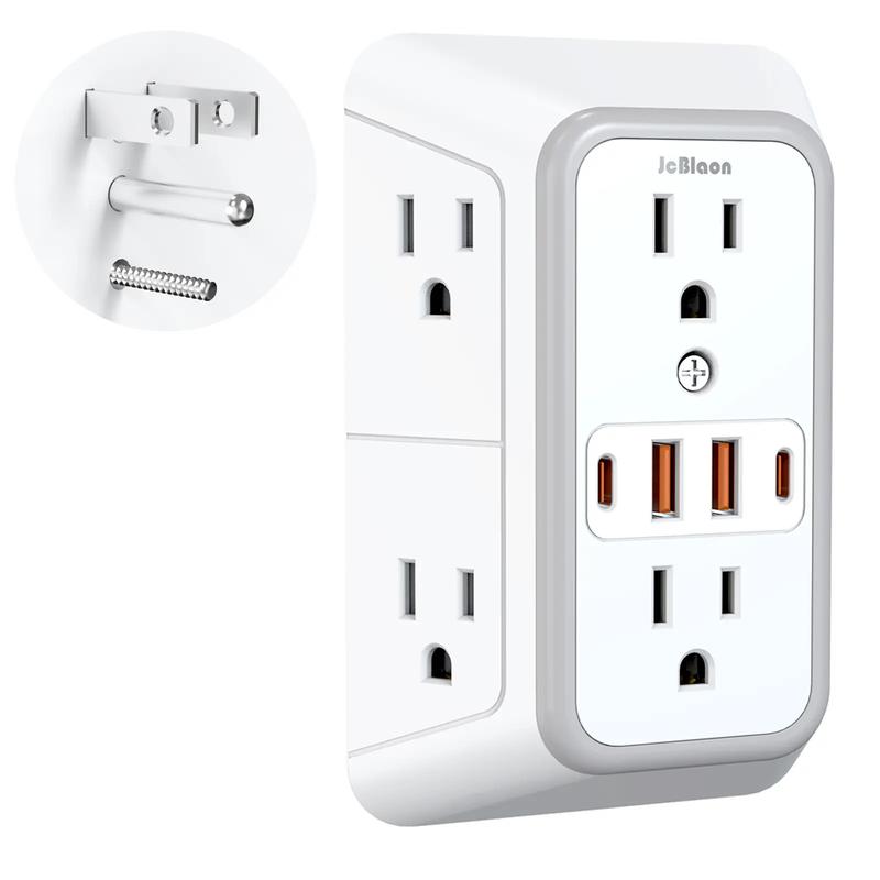 JcBlaon 6-Outlet Surge Protector Wall Charger USB Power Outlet with 4 USB Ports, Power Socket Extender, Multi-Plug Adapter for Home, Office and Travel, Wall Outlet Extender #GLOBAL PICKS