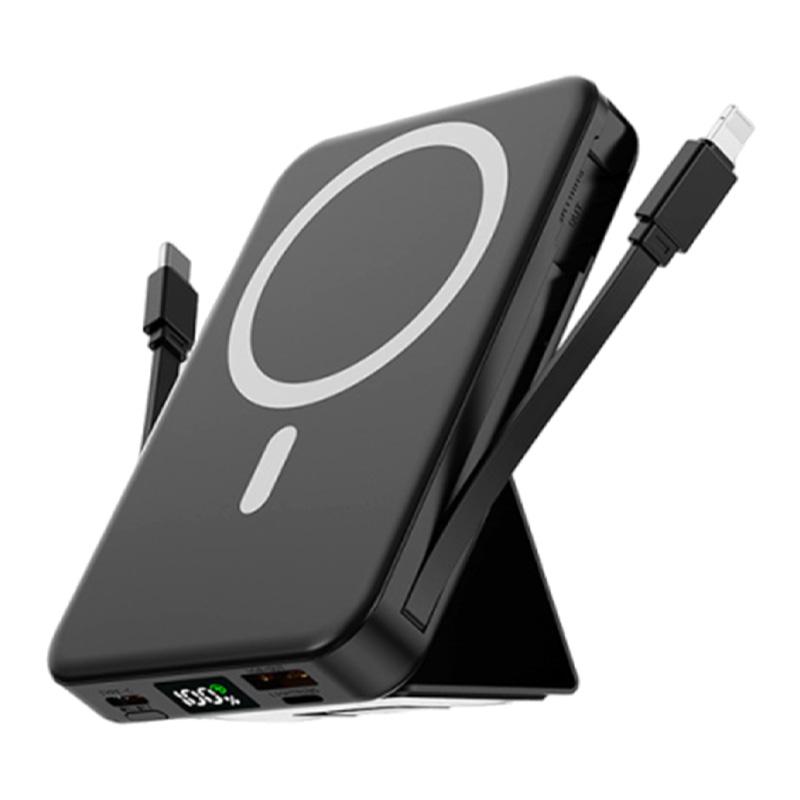 VIL 10000mAh MagSafe Magnetic Portable Charger with Stand, 22.5W PD Fast Charging, Built-in USB-C & Lightning Cables, LED Display, Mobile Phone Accessories for iPhone 17/16/15/14/13/12 & Android (Hands-Free)