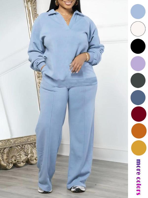Women's Solid Long Sleeve Sweatshirt & Drawstring Waist Pants Set, Casual Fashion Cozy Two-piece Outfit for Daily Outdoor Wear, Women's Clothes for All Seasons, Womenswear
