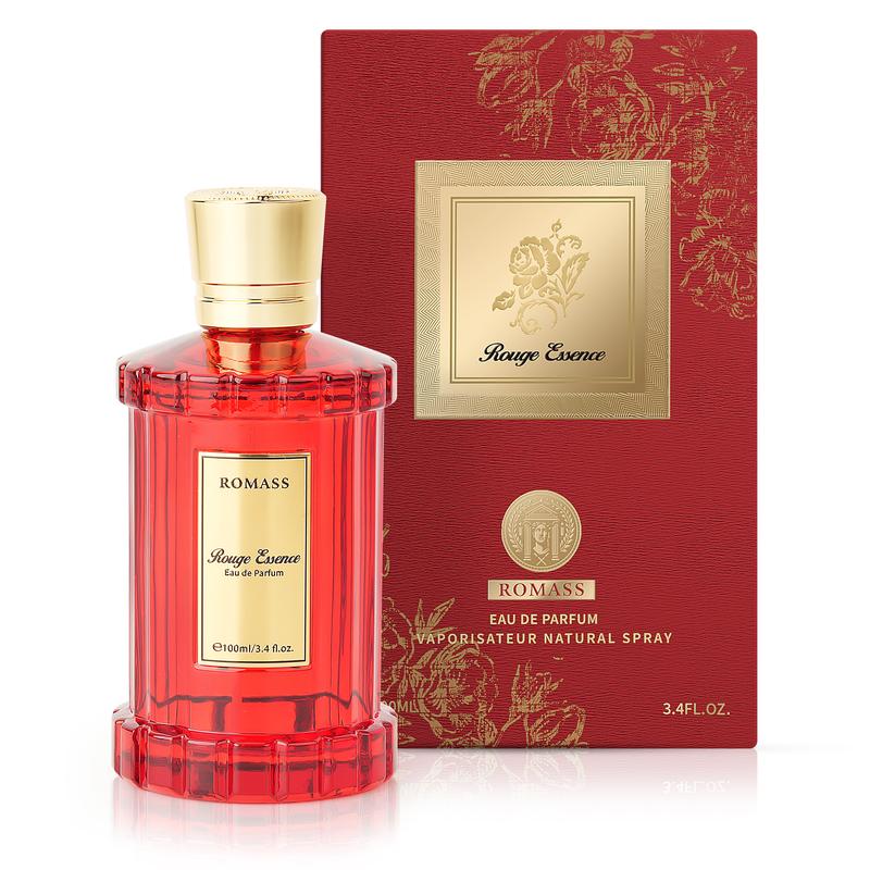ROMASS Rouge Essence Luxe Perfume – Vibrant Saffron, Warm Amber, Woody Accords & Creamy Almond Notes in Gold Bottle #Summervibes