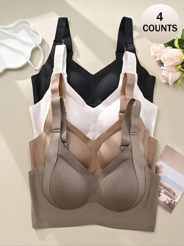 Women's Seamless Wireless Bra, Adjustable Wide Straps, Medium Support, Breathable Lingerie, Casual Style, All Seasons