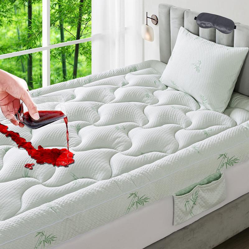 Springtok 2026 OBOEY Bamboo Mattress Topper 1000GSM with 1 Pillow Protector&Eye Mask, Side Pocket, Waterproof Mattress Protector, Cooling Extra Thick Breathable Mattress Pad Cover,8-21” Deep Pocket