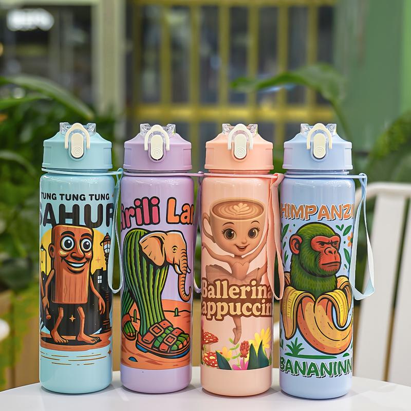 Cute Cartoon Sports Water Bottle 800 ml with Straw Lid, Straw Portable Bottle, Leak-Proof Design with Strap, Perfect for Travel, Camping and School Gifts, Leak-Proof Tumbler, Funny Dad Tumbler, Reusable Water Bottles #GLOBAL PICKS
