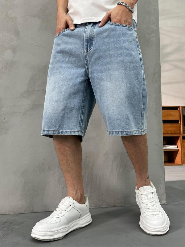 Men's washed retro Vintage color denim shorts, trendy, versatile, loose straight-leg casual streetwear denim five-point pants