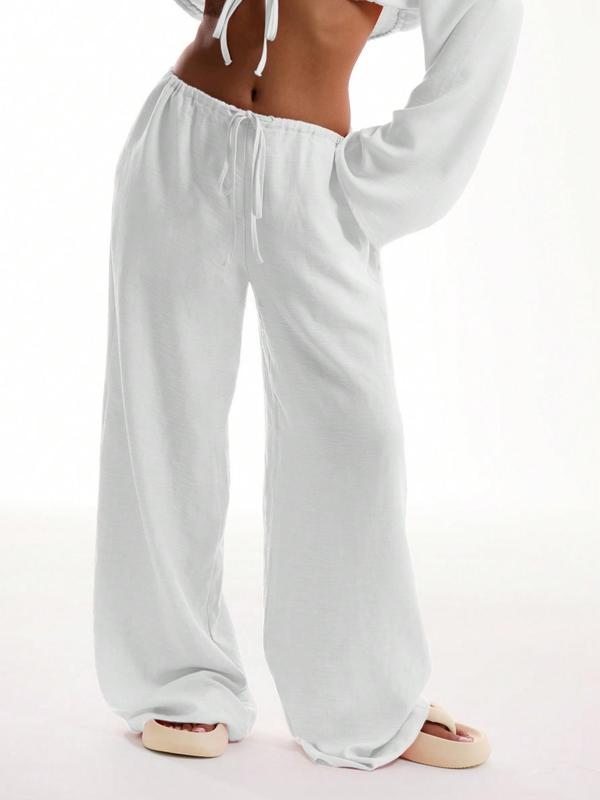 Women's Solid Basic Pocket Pants, Casual Comfy Wide Leg Woven Trousers for Beach Vacation Holiday, Ladies Bottoms for All Seasons, Baggy Legged Pants, Fit, Womenswear