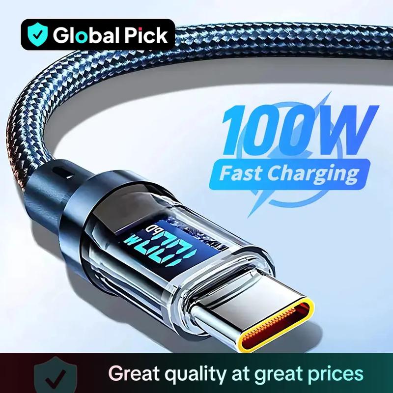 100W PD Fast Charging Type-C Data Cable, Intelligent Digital Display Phone Charging Cable, Wear-Resistant Nylon Braided Durable Data cable for iPhone 15 & Android #TOP PICKS