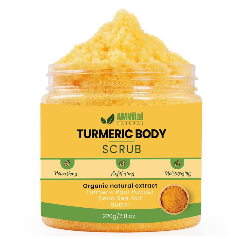 AMVital Vegan Body Scrub - Handmade Sugar Exfoliating Scrub with Shea Butter, Gentle Body Exfoliator for Face & Skin Care, Cleansing Treatment for Acne & Dark Spots