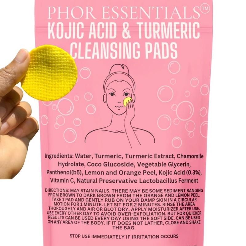 PHOR ESSENTIALS Turmeric Kojic Acid Cleansing Exfoliating Pads Facial Cleansing   Foaming Skincare Organic Gentle Smooth Skin Repair Cleanser Chamomile