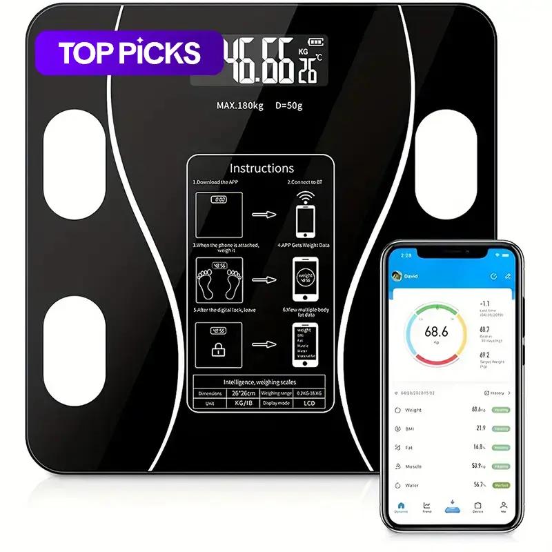 Smart Digital Weight Scale, Wireless Body Composition Analyzer, LED Display Body Composition Scale, Body Fat Scale with Smartphone App (Battery Required, Battery Not Included), Valentine's Day Gift #GLOBAL PICKS