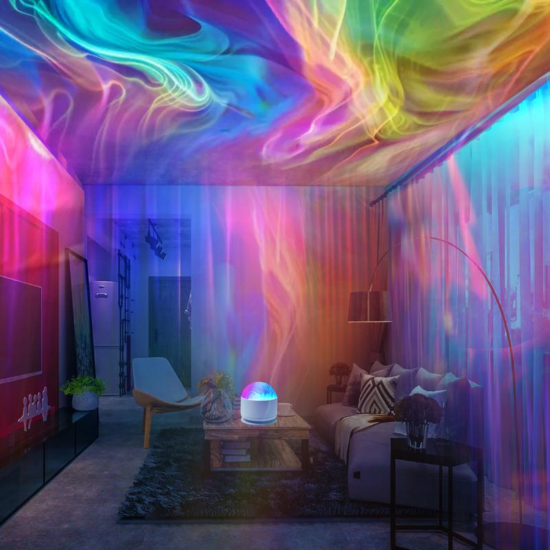 Aurora & Water Ripple 2 Counts of Shades Projector Light, USB LED Dynamic Ambient 16 Color Changing w/ Remote, Bathroom Decal Lights at Night Home Decor Wall Ceiling Modern Design Atmosphere Lamp Halloween Decor Christmas Gift