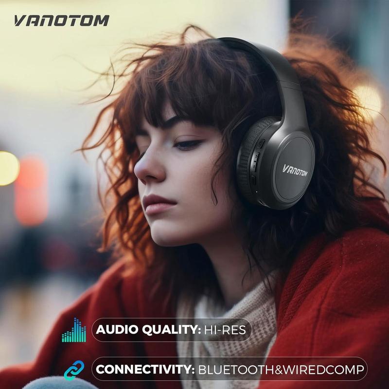 VANOTOM Folding Wireless Headphones Gaming Headset, Bluetooth Compatible, Long Battery Life, Hi-Fi Bass Audio, Foldable Over Ear Design headphones bluetooth