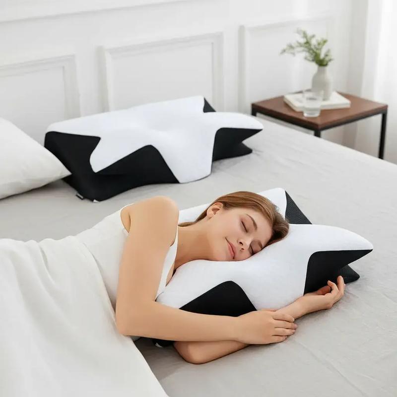 Memory Foam Neck Pillow, 1 Count Breathable Orthopedic Ergonomic Memory Foam Neck Pillow, Comfortable & Supportive Sleep Pillow for Side & Back Sleepers