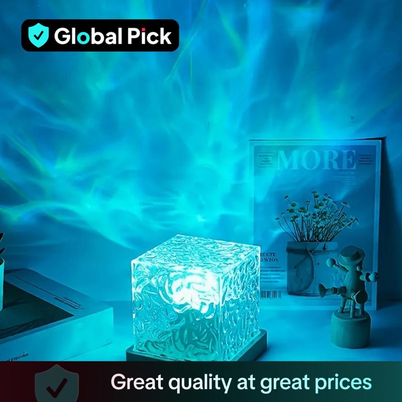 16-color Changing LED Water Ripple Aurora Projector Night Light, Crystal Design Ambient Decoration Lamp, USB Powered LED Color Changing Nightlight, Decorative Modern Night Lights, Home Decor, Gift