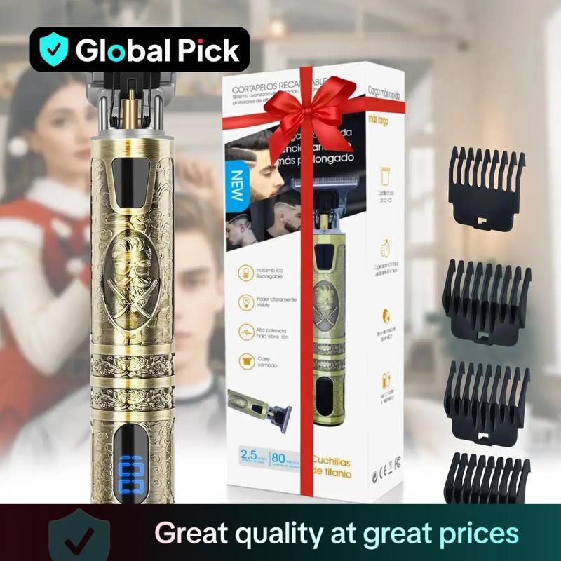 Men's Professional Hair Trimmer, Cordless Rechargeable LED Display Beard Razor, USB Charging, Portable Grooming Tool, Precision Shaving Experience