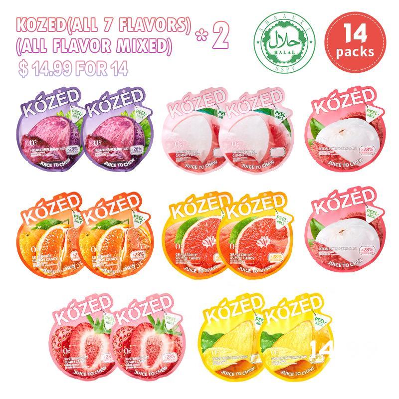 Kozed Peelable Gummy Candy Variety Pack -7 Flavors -Chewy Fruity Rolls, Fun & Sweet Snack