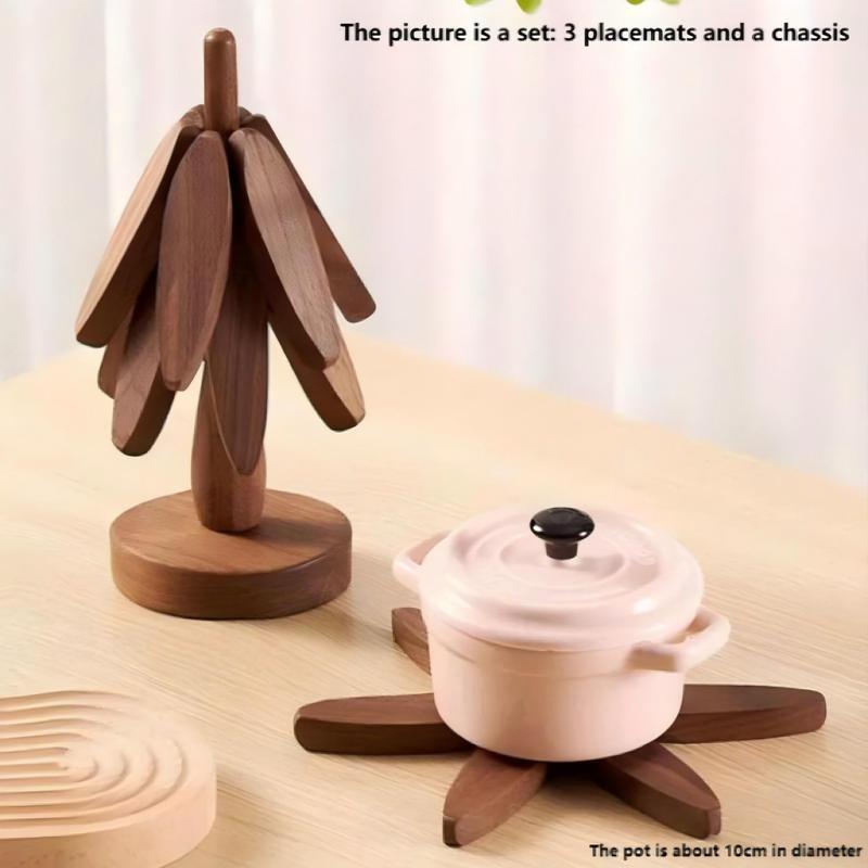 Wooden Leaves Design Coaster, 1 Set/2 Sets Heat Resistant Coaster, Placemat with Stand, Decorative Coaster for Home Kitchen Dining Room