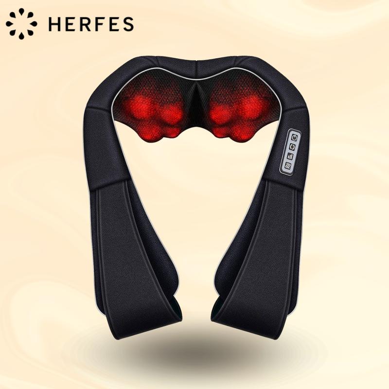 Nekteck Neck and Back Massager with Heat Function 8 Kneading Nodes Adjustable Speeds 15-Minute Auto-Shutoff Faux Leather Lightweight Daily Use Gift