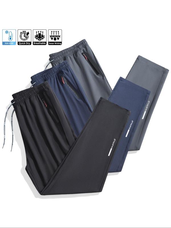 1/2/3 Pack Men's Sporty Long Pants, Soft Comfortable, Drawstring Waist, Zip Pockets, Breathable, Ideal for Outdoor Activities, Running, Fitness, Breathable Workout Pants