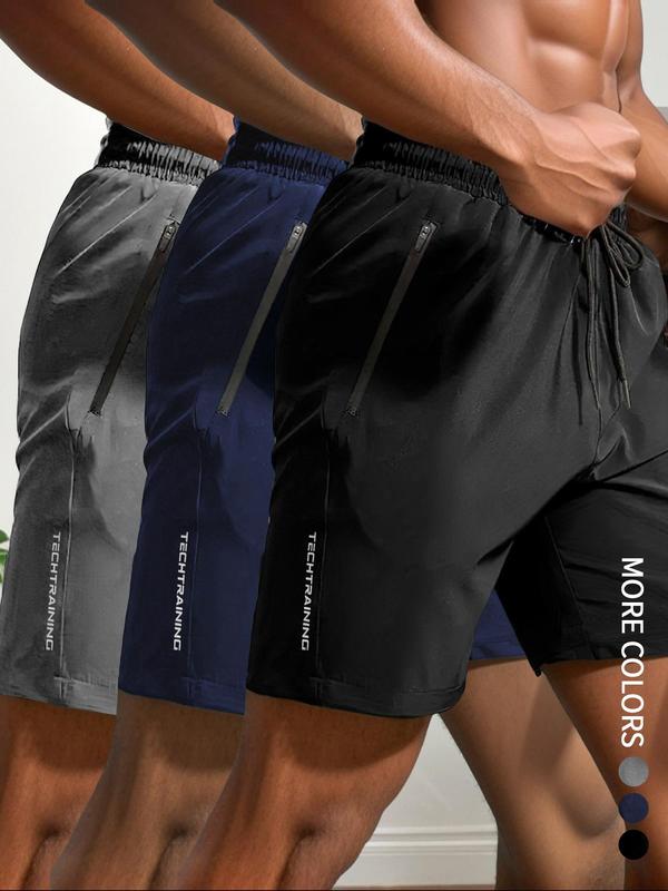 Men's Summer Letter Print Pocket Athletic Sports Shorts, Summer Clothes, Solid Shorts, Quick Drying Breathable Sports Shorts, Mens Clothing, Comfort Shorts for Men, Shorts for Men, Shorts for Summer, Men's Shorts, Workout Shorts