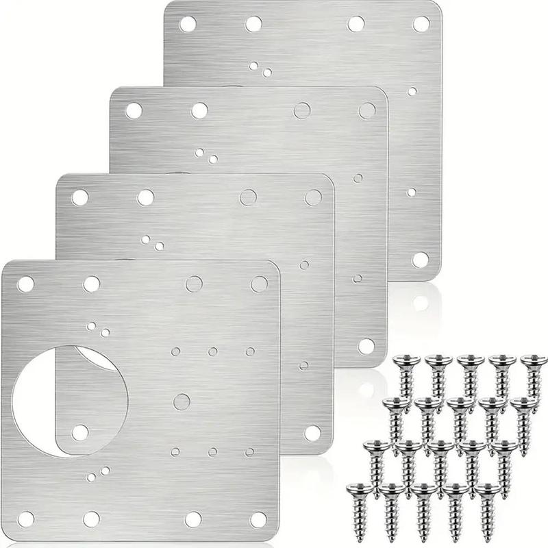 4pcs/10pcs Hinge Repair Fixing Plate Set, Stainless Steel Kitchen Cabinet Door Hinges, Storage Cabinet Door Hinge Replacement Kit