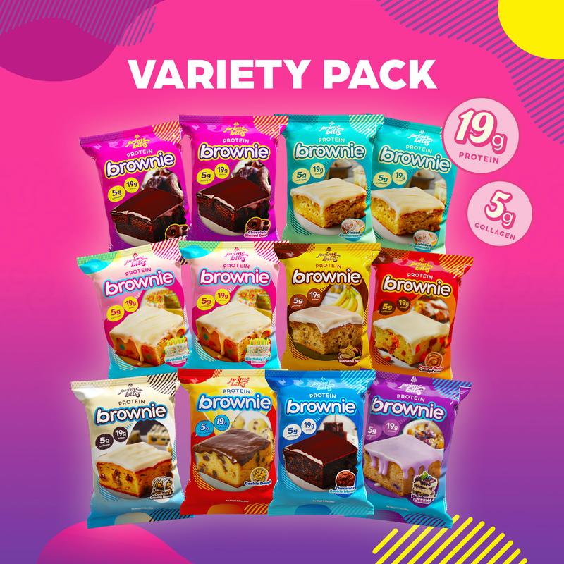 Prime Bites Protein Brownie Variety Pack - 19g Protein and 5g Collagen High Protein Snack, Healthy Dessert, Protein Treats