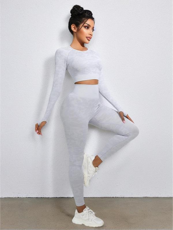 2/4 Pieces Women's Cut Out Tee & Hip Lifting Sports Leggings Workout Set, Long Sleeve Top & Yoga Pants Tracksuits Set for Yoga Gym, Two-piece Sets Tracksuits, Workout Sets Women,  Jogging Sets for Women, Sweatsuits, Women's Sports Outfits for Fall