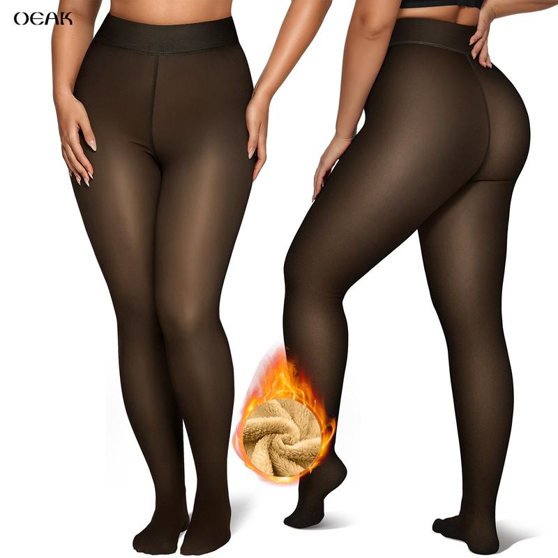OEAK Women Fleece Lined Leggings Sheer Fake Translucent Pantyhose Thermal High Waisted Footed Opaque Tights