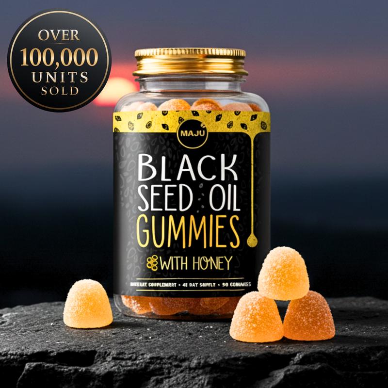 MAJU Black Seed Oil Gummies with Honey 90ct Natural Vitamin Optimum for Hair Skin Nails Gut Gummy Supplement 250mg per Gummy 45 Day Supply Edible Healthcare Dietary
