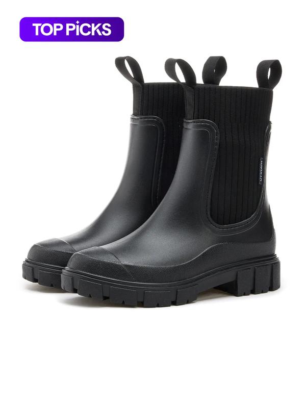 Women's Solid Color Waterproof Rain Boots, Women Shoes, 2024 New Style Fashionable Round Toe Boots for Outdoor Wear, Non-slip Rain Boots for Women & Girls, Casual Boots