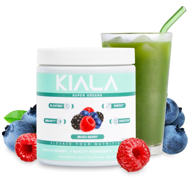 Kiala Nutrition Super Greens Powder Mixed Berry Flavor 30 Servings Organic Antioxidants for Digestive Health Bloating Relief Gut Skin Care Support Colon Cleanse Supplement Dietary - Natural - Healthcare - Edible