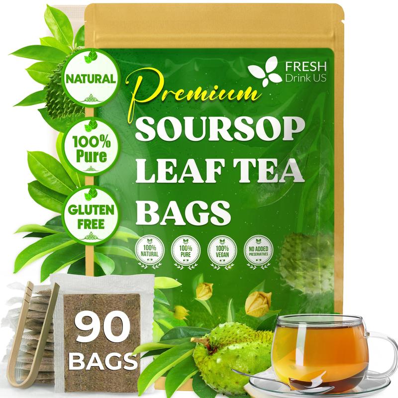 【FreshDrinkUS】 Soursop Tea, Premium Soursop Graviola Leaf Tea Bags, Guanábana leaves - Hojas de guanábana, 100% Natural and Pure from Soursop Leaves, Natural Digestion Support, Nutrient-Rich, No Sugar, No Caffeine