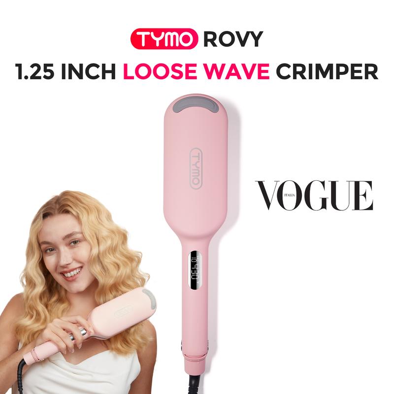 TYMO ROVY 1.25-Inch Beach Waves Curling Wand with Ionic Ceramic 3-Barrel Crimper for Women, Dual Voltage, Anti-Scald, Easy to Use, Mermaid Hair, Gift Box Ready; Travel Hair Tools; Adjustable Volumizing Curler
